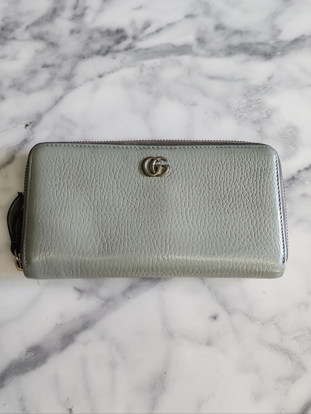 Authentic Pebbled Leather Gucci Marmont Long Zippy Wallet